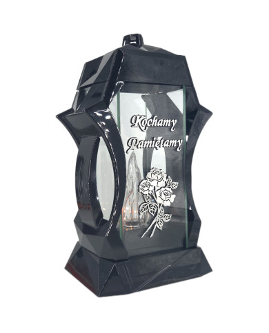 Piękny duży lampion 37cm srebrny czarny kapliczka napis kochamy pamiętamy