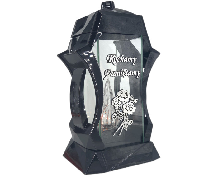 Piękny duży lampion 37cm srebrny czarny kapliczka napis kochamy pamiętamy