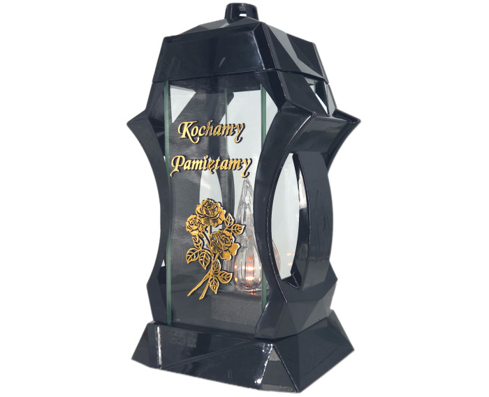 Piękny duży lampion 37cm złoty czarny kapliczka napis kochamy pamiętamy