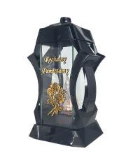 Piękny duży lampion 37cm srebrny czarny kapliczka napis kochamy pamiętamy