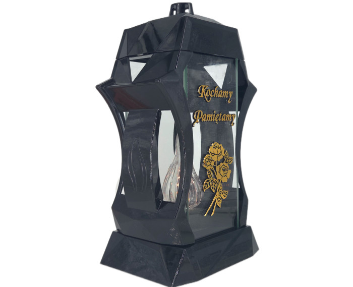 Piękny duży lampion 37cm złoty czarny kapliczka napis kochamy pamiętamy