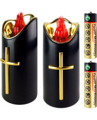 Piękna ozdobna świeca ze złotym krzyżem i żółtym płomieniem - Wąska Lana Czarna Rico 12,5/15/17,5 cm