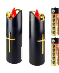 Piękna ozdobna świeca ze złotym krzyżem i żółtym płomieniem - Wąska Lana Czarna Rico 12,5/15/17,5 cm