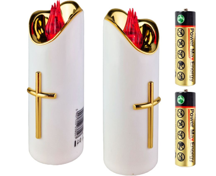 Piękna ozdobna świeca ze złotym krzyżem i białym płomieniem - Wąska Lana Złota Rico 12,5/15/17,5 cm