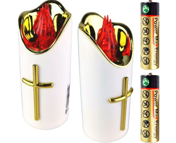 Piękna ozdobna świeca ze złotym krzyżem i białym płomieniem - Wąska Lana Złota Rico 12,5/15/17,5 cm