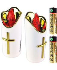 Piękna ozdobna świeca ze złotym krzyżem i białym płomieniem - Wąska Lana Złota Rico 12,5/15/17,5 cm