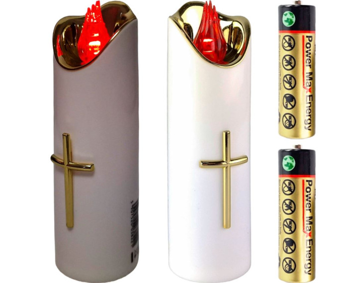 Piękna ozdobna świeca ze złotym krzyżem i białym płomieniem - Wąska Lana Złota Rico 12,5/15/17,5 cm