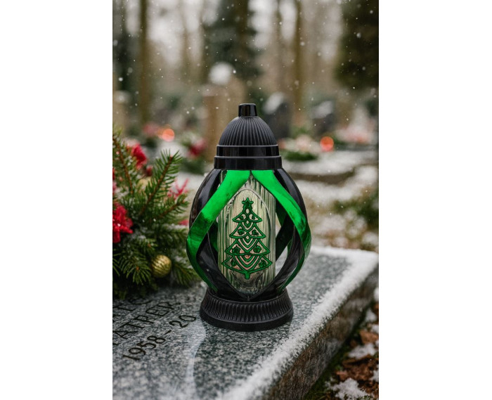 Znicz na boże narodzenie choinka metalizowany czarno zielony piękny 29cm