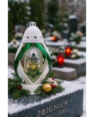 Znicz na boże narodzenie choinka metalizowany biało zielony piękny 29cm