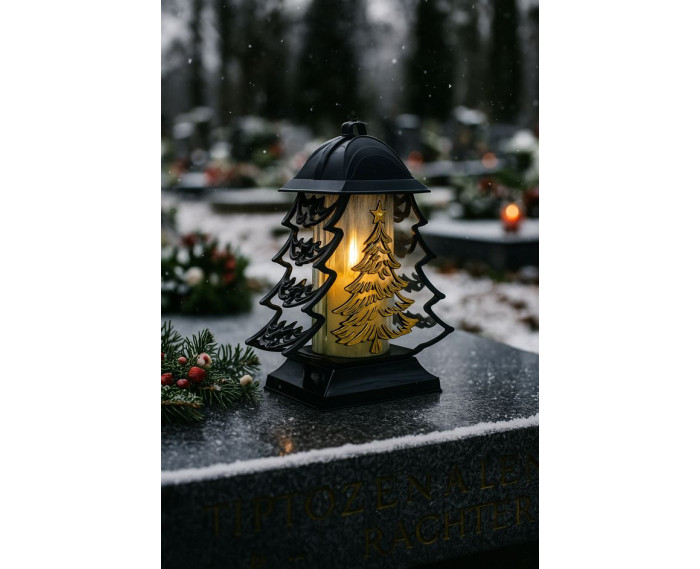 Duży znicz 34cm choinka boże narodzenie czarno złoty