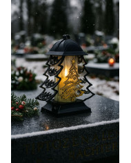 Duży znicz 34cm choinka boże narodzenie czarno złoty