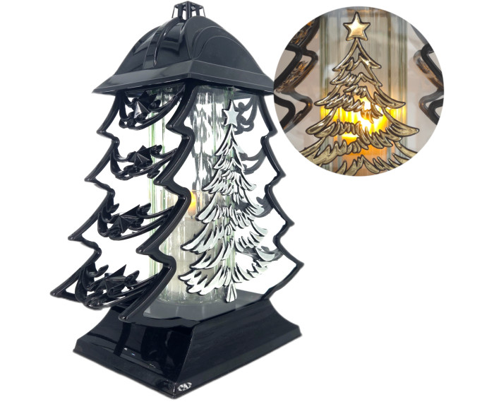 Duży znicz 34cm choinka boże narodzenie czarno srebrny