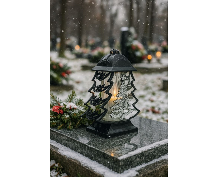 Duży znicz 34cm choinka boże narodzenie czarno srebrny