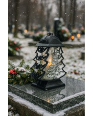 Duży znicz 34cm choinka boże narodzenie czarno srebrny