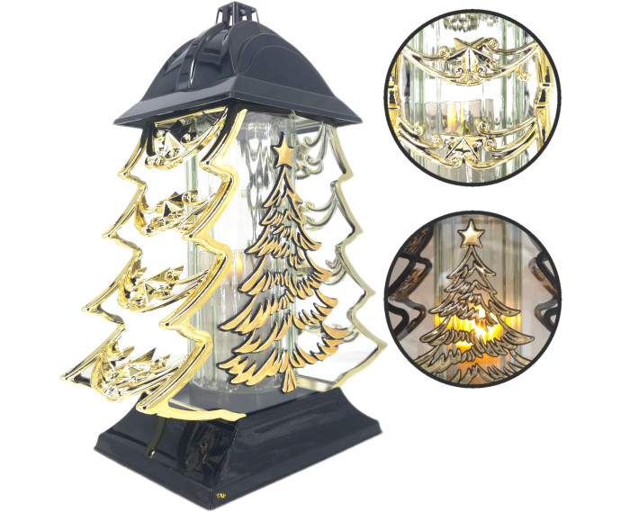 Duży znicz 34cm choinka boże narodzenie piękny metalizowany złoty lampion