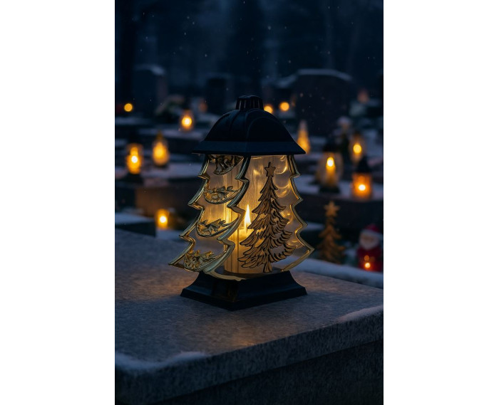 Duży znicz 34cm choinka boże narodzenie piękny metalizowany złoty lampion