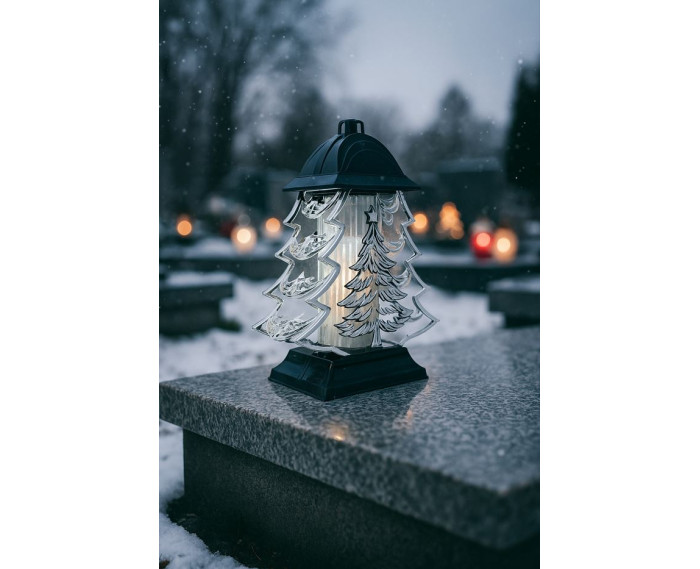 Duży znicz 34cm choinka boże narodzenie piękny metalizowany srebrny lampion