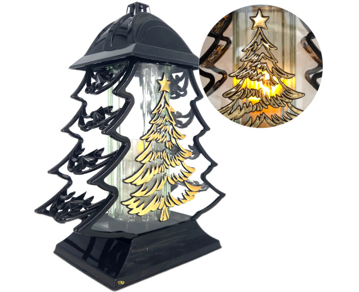 Duży znicz 34cm choinka boże narodzenie czarno złoty