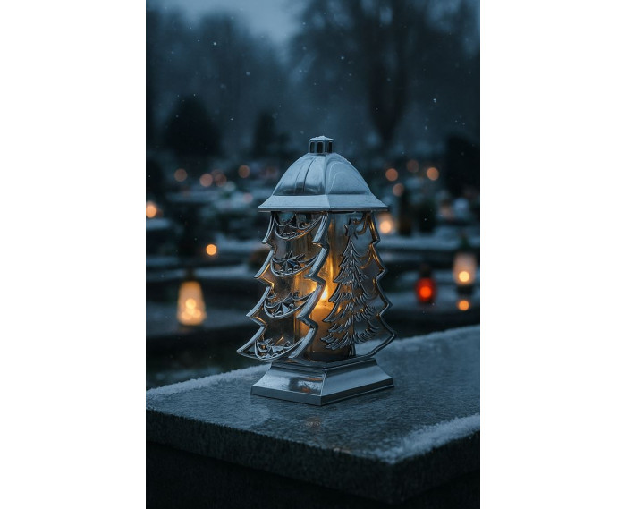 Duży znicz metalizowany glamour srebrny 34cm choinka boże narodzenie piękny