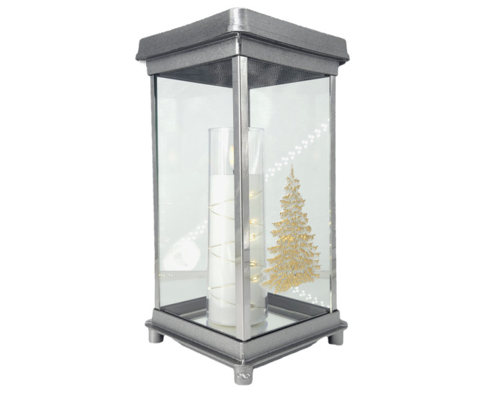 Duży znicz kapliczka srebrna boże narodzenie choinka biała 32cm