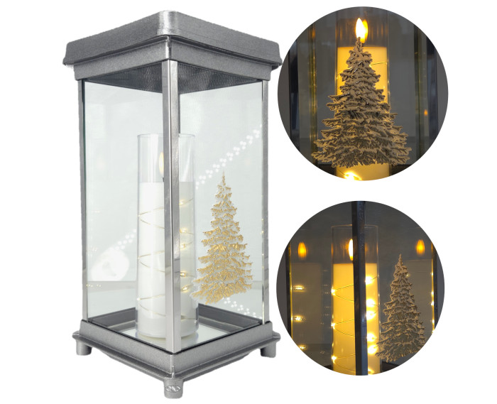 Duży znicz kapliczka srebrna boże narodzenie choinka biała 32cm