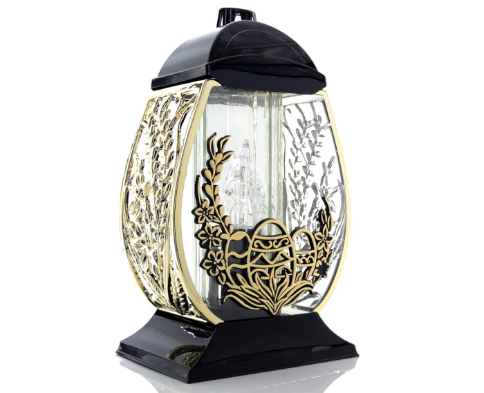 Wielkanocny znicz metalizowany duży 32cm pisanka z ozdobnymi baziami złoty