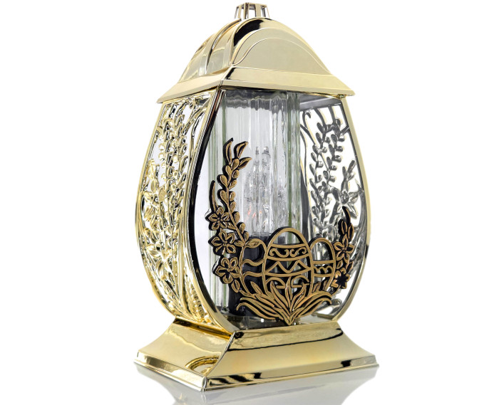 Wielkanocny znicz metalizowany złoty duży 32cm pisanka z ozdobnymi baziami