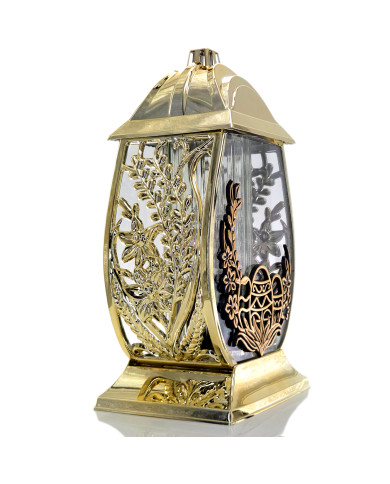 Wielkanocny znicz metalizowany złoty duży 32cm pisanka z ozdobnymi baziami