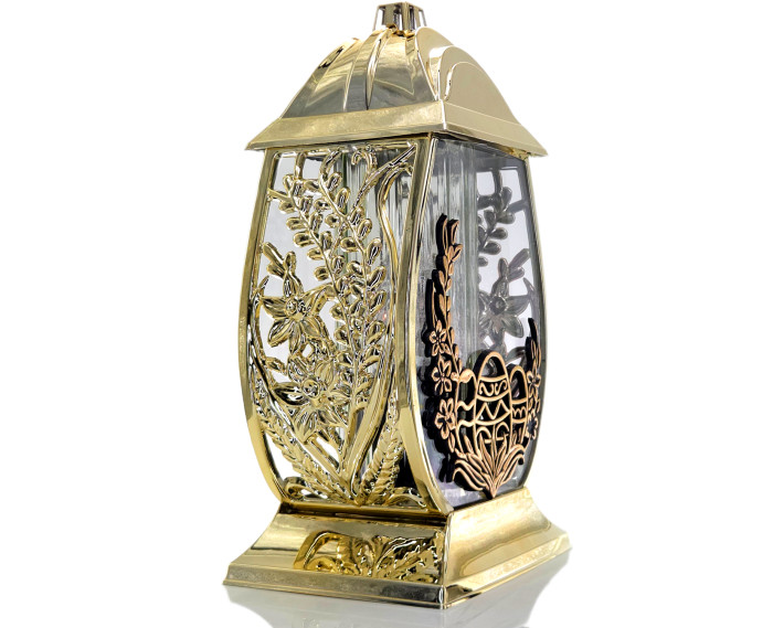 Wielkanocny znicz metalizowany złoty duży 32cm pisanka z ozdobnymi baziami