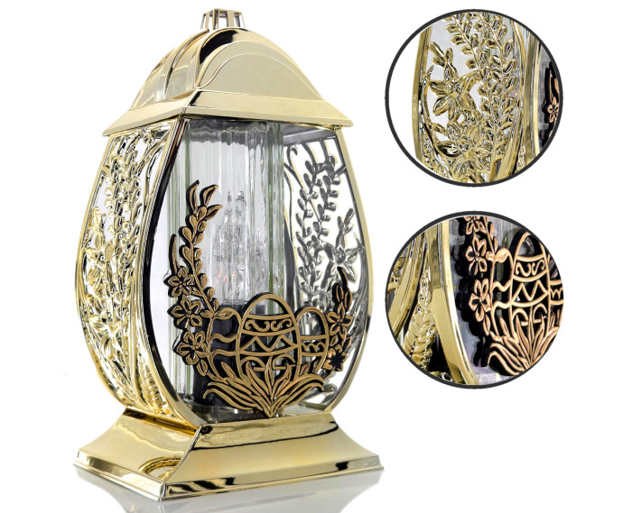 Wielkanocny znicz metalizowany złoty duży 32cm pisanka z ozdobnymi baziami